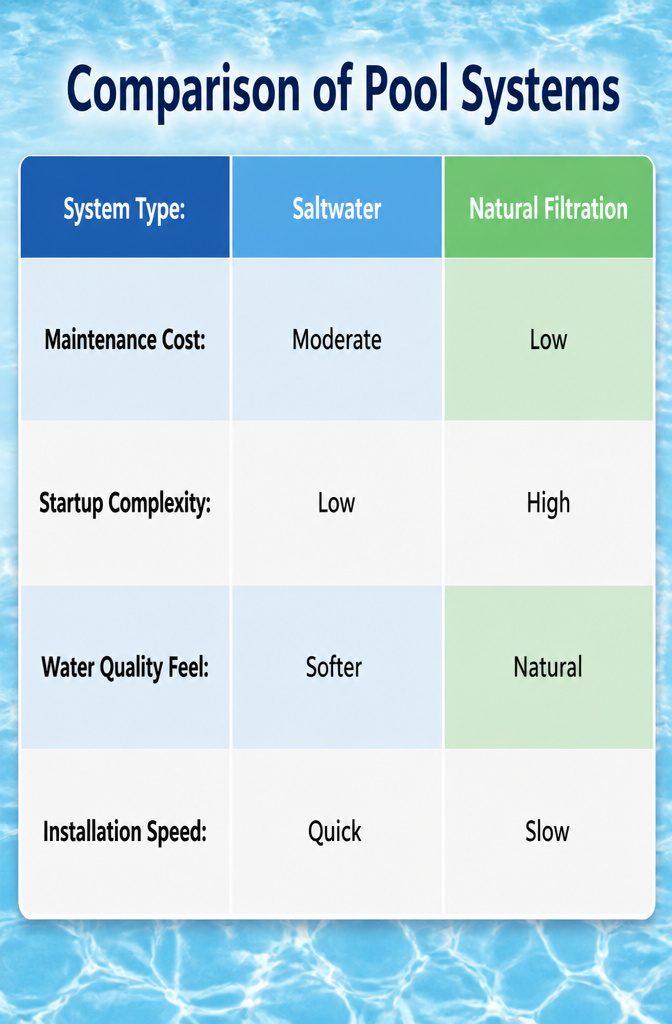 Backyard with Pool Design: Ideas for Layout, Water Features and Style 20 A comparison image of various eco-friendly pool systems.