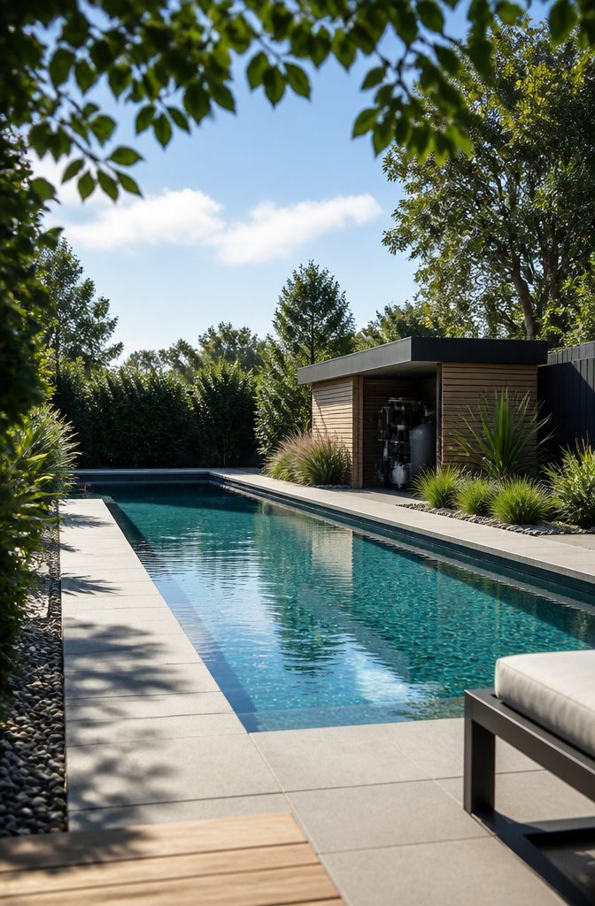 Backyard with Pool Design: Ideas for Layout, Water Features and Style 14 A long lap pool designed for swimming exercises.