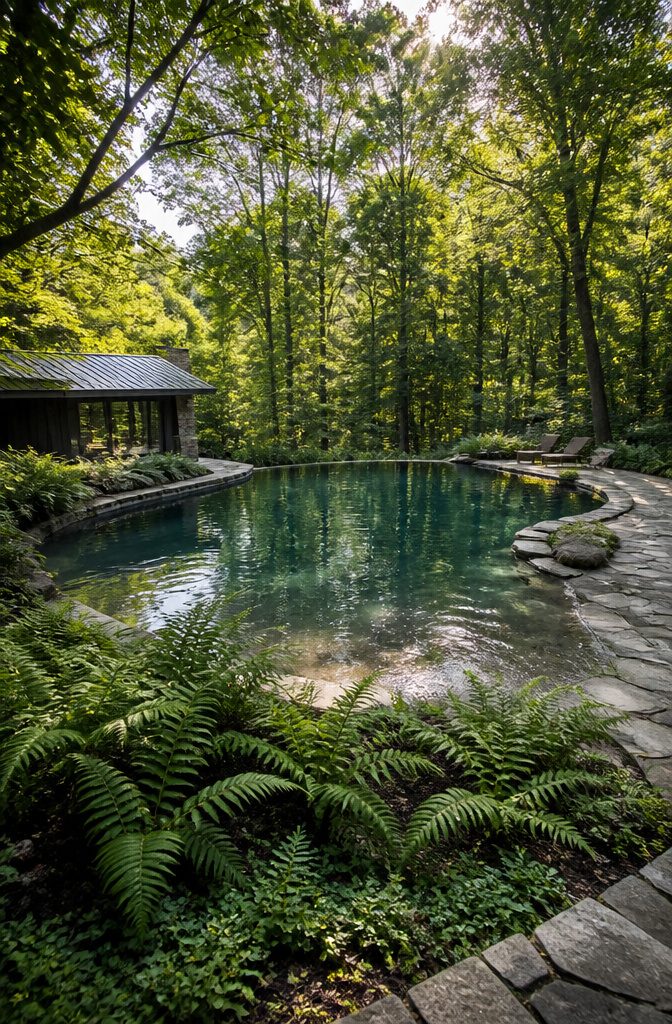 Backyard with Pool Design: Ideas for Layout, Water Features and Style 11 A pool designed around a mature oak tree's root zone.