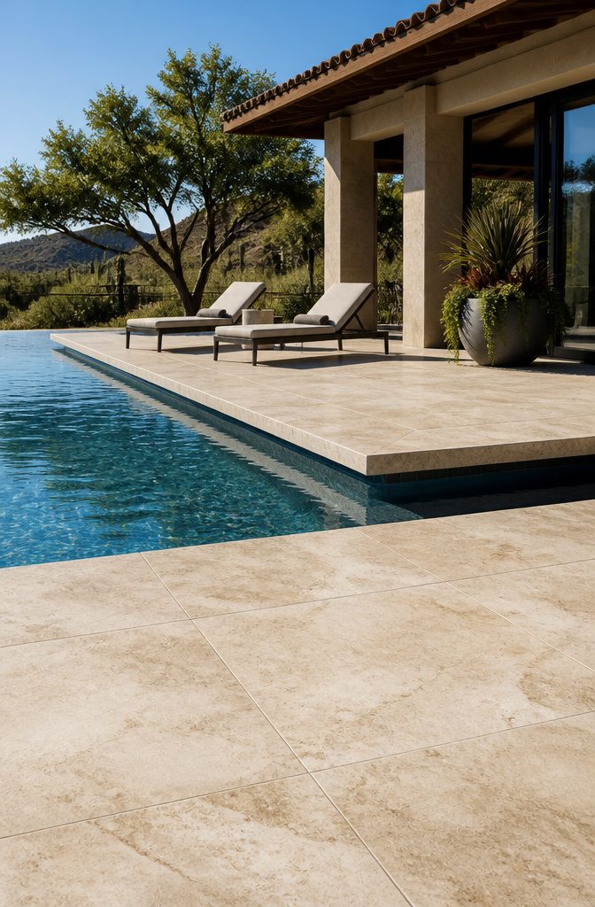 Backyard with Pool Design: Ideas for Layout, Water Features and Style 7 A pool with cantilevered coping that extends over the waterline.