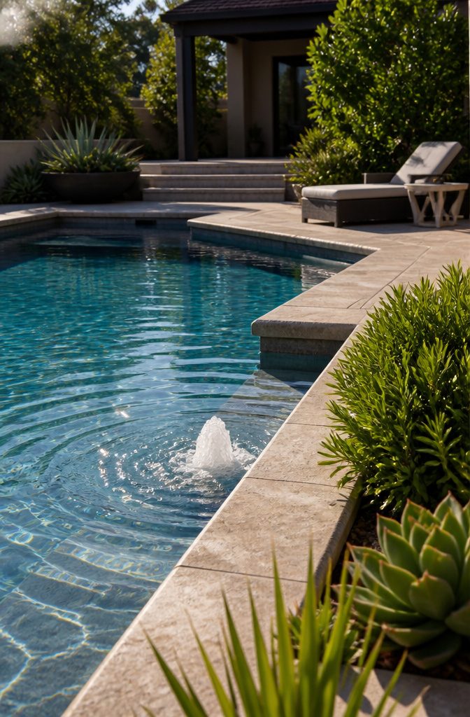 Backyard with Pool Design: Ideas for Layout, Water Features and Style 3 A bubbler fountain integrated into a pool, creating ripples in the water.