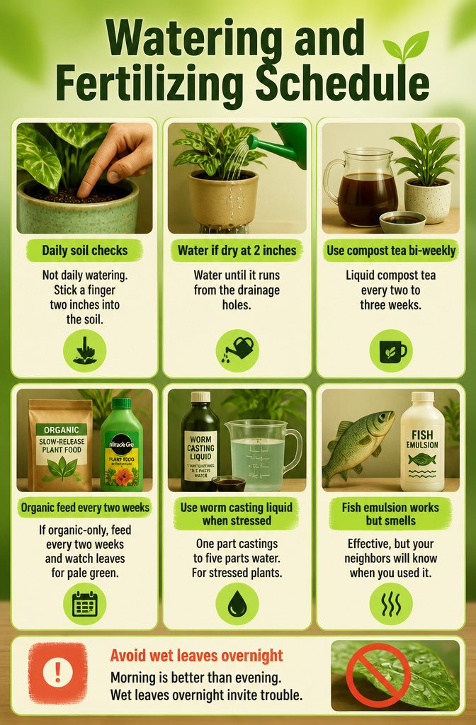 Image of a watering and fertilizing schedule for balcony vegetables.