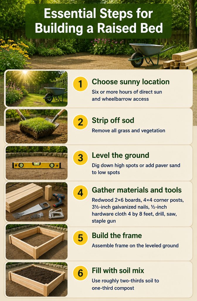 A list of steps for building a raised garden bed.