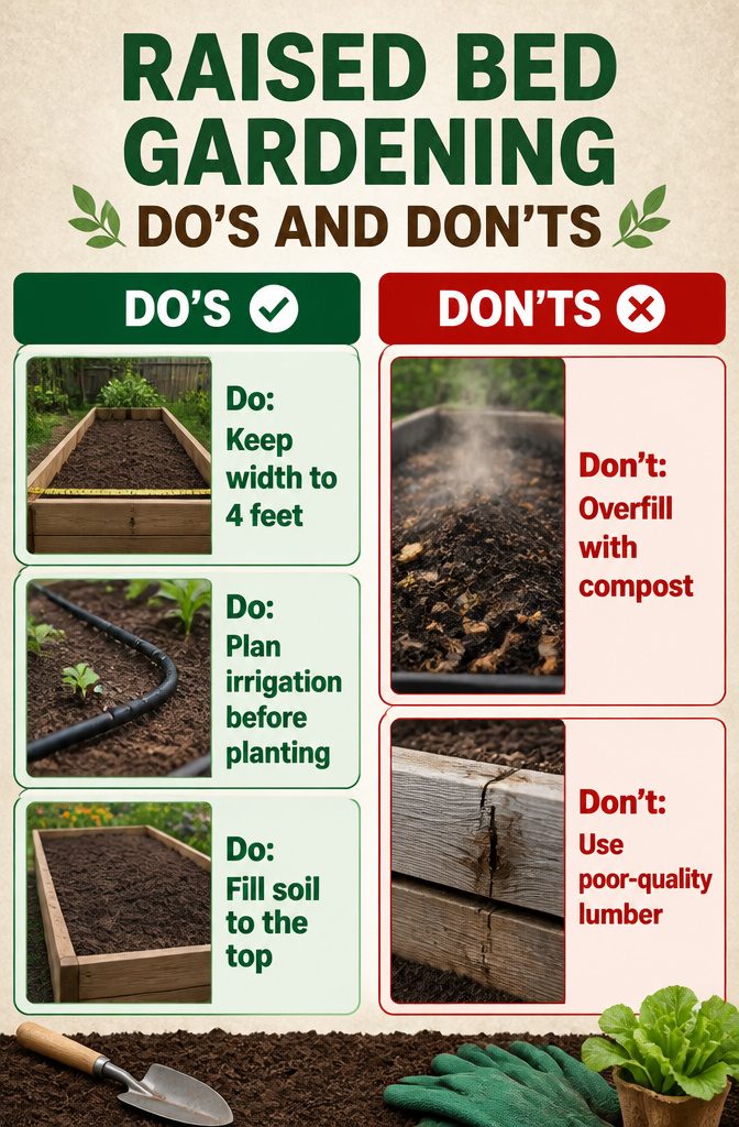 A list of do's and don'ts for raised bed gardening.
