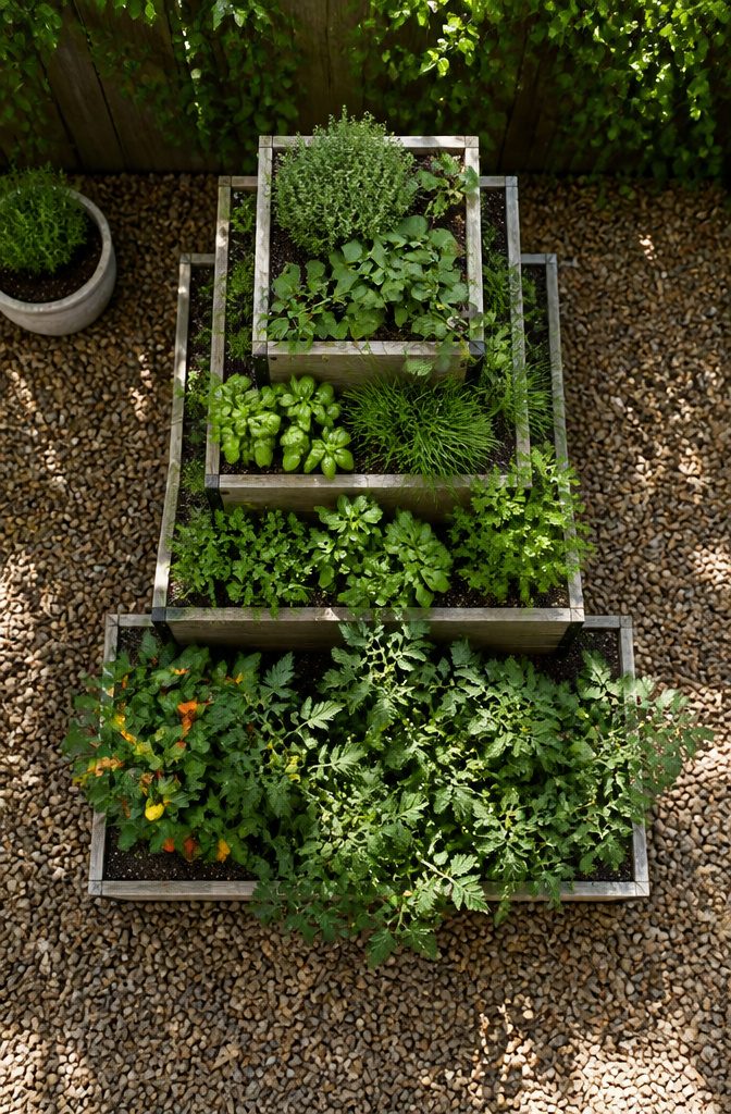 A tiered raised garden bed designed for efficient planting.