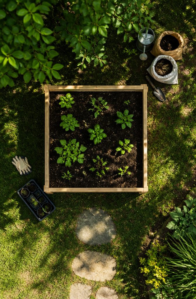 Beginner Vegetable Garden: A Complete Guide to Starting in 2026 4 A 4×4 raised garden bed with a variety of plants growing.