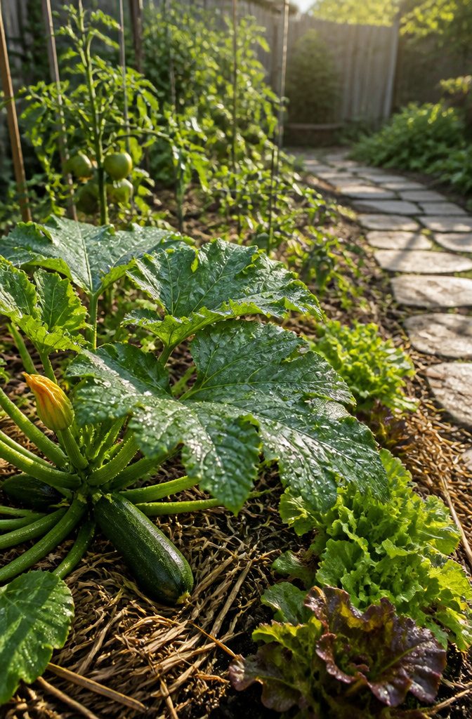 Beginner Vegetable Garden: A Complete Guide to Starting in 2026 7 A garden bed receiving water from a hose in the morning.