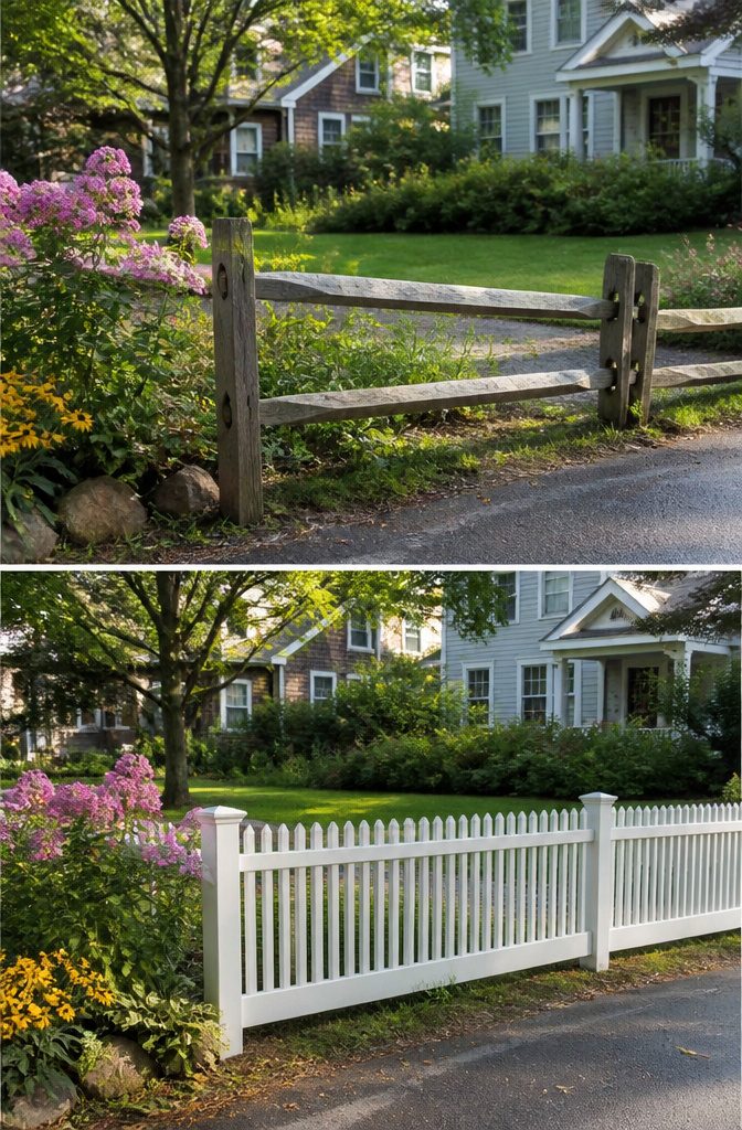 A well-maintained fence in front of a home, highlighting its visual appeal.