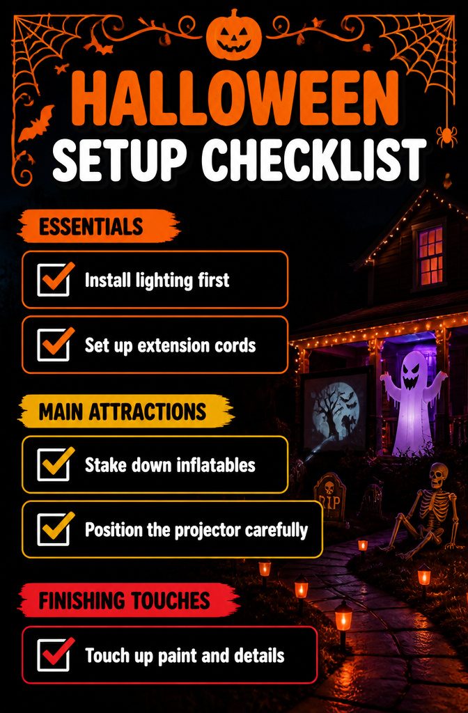 Cheap Halloween Decorations: Indoor & Outdoor Ideas for 2026 10 A checklist for organizing Halloween decoration setup.