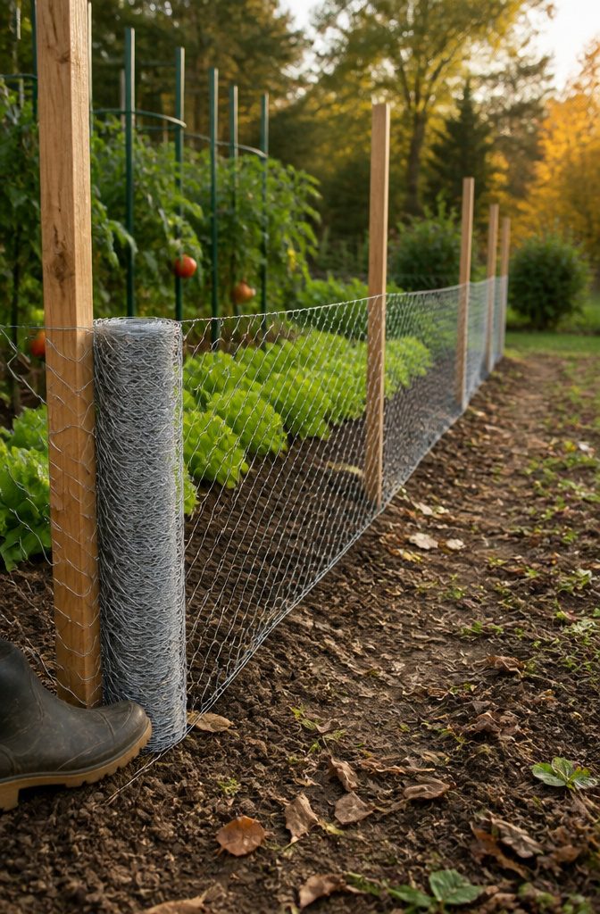 Chicken Wire Garden Fence: 5 Steps for Building a Simple Boundary 5 A gardener stretches chicken wire along the edge of a garden bed.