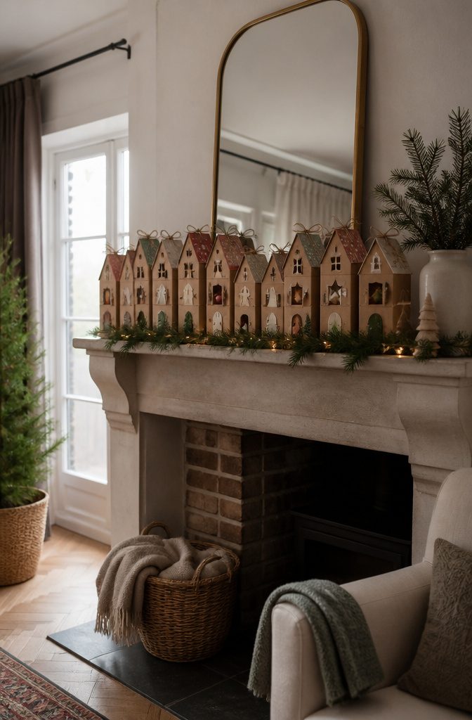 A village of paper houses used as an advent calendar.