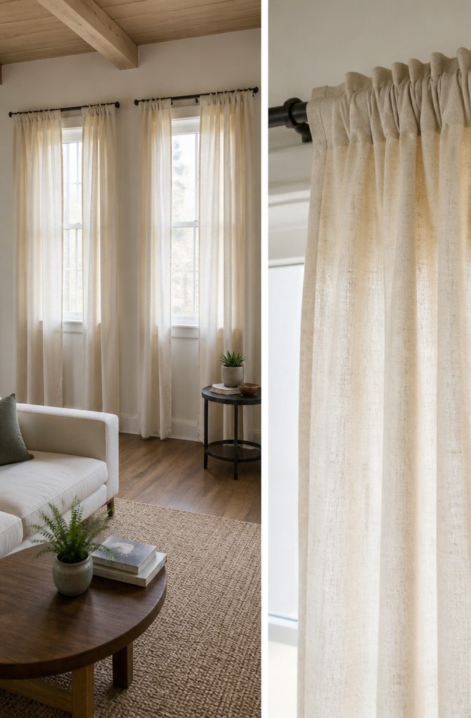Curtains for Living Room Two Windows: Styles, Fabrics and Hanging Tips (2026) 13 Two windows covered with DIY drop cloth curtains in a cozy space.