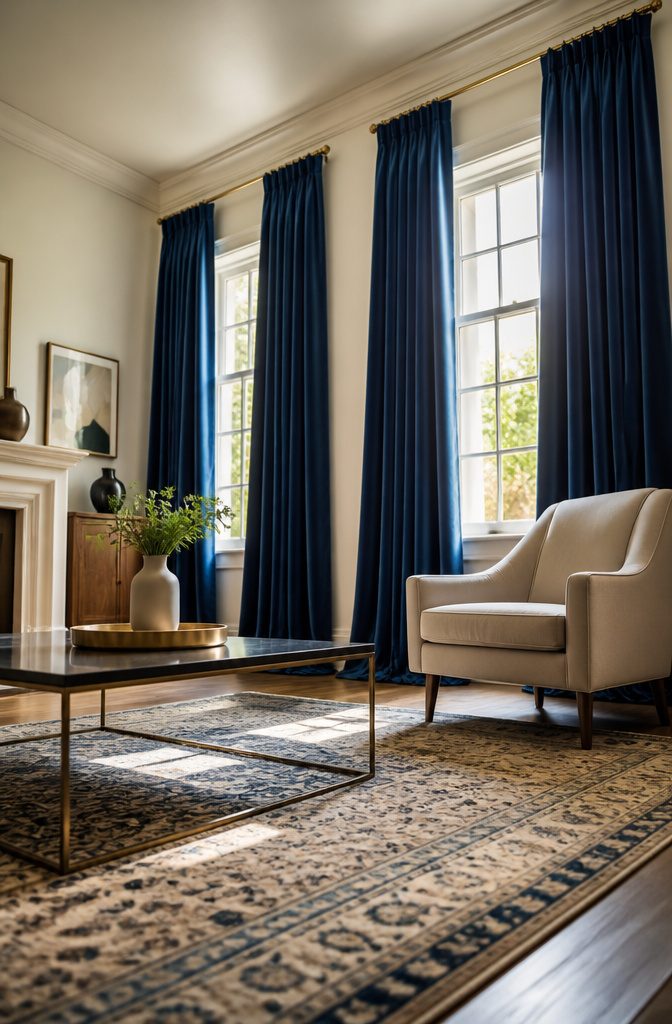 Curtains for Living Room Two Windows: Styles, Fabrics and Hanging Tips (2026) 5 Two windows framed by rich velvet curtains in a cozy living room.