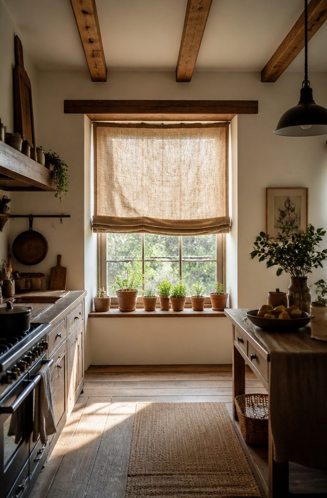 Canvas drop cloths draped over a standard window for shading.