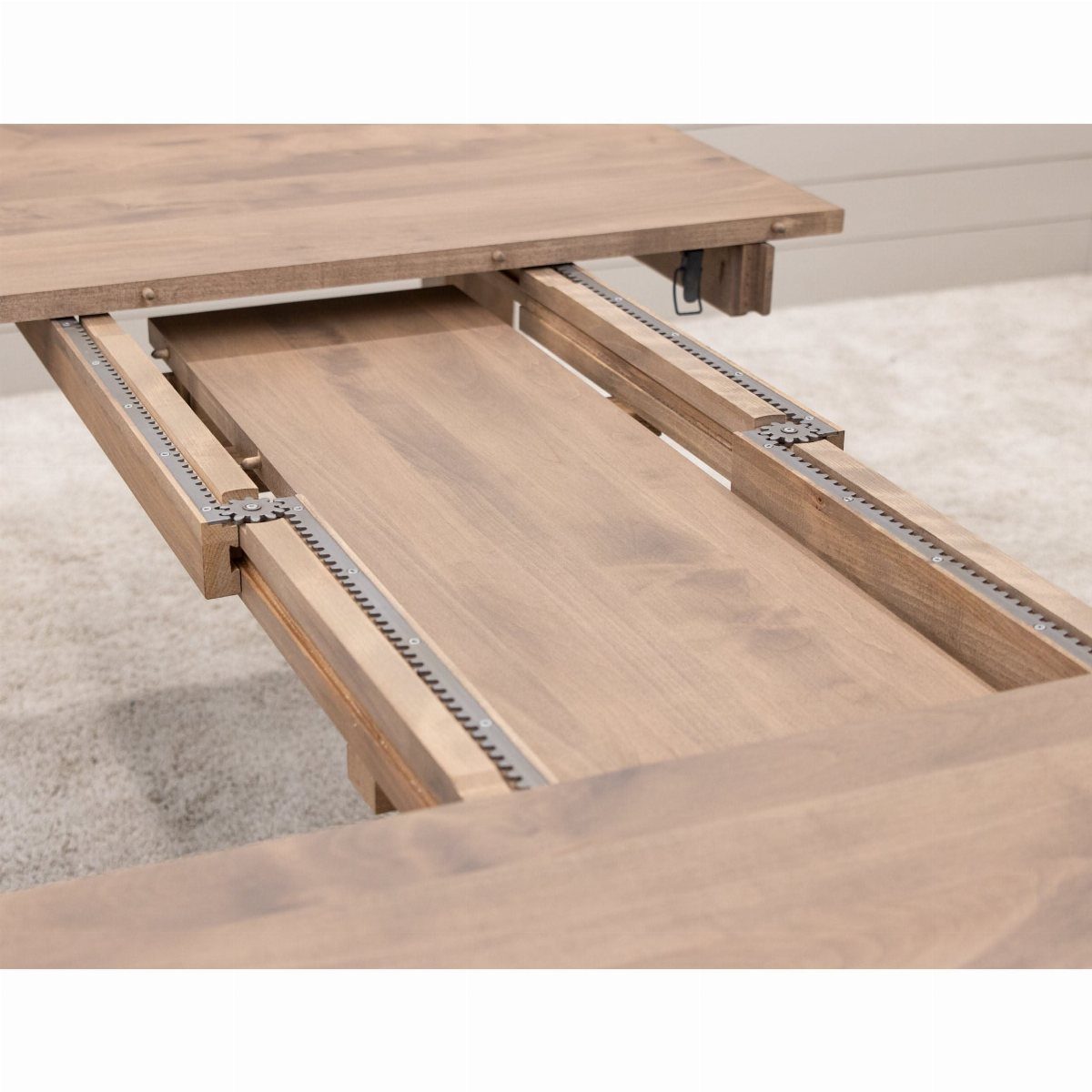 Extendable Kitchen Table Designs: 16 Ideas with Photos 5 Wooden table with a self-storing extension leaf sliding out from underneath.