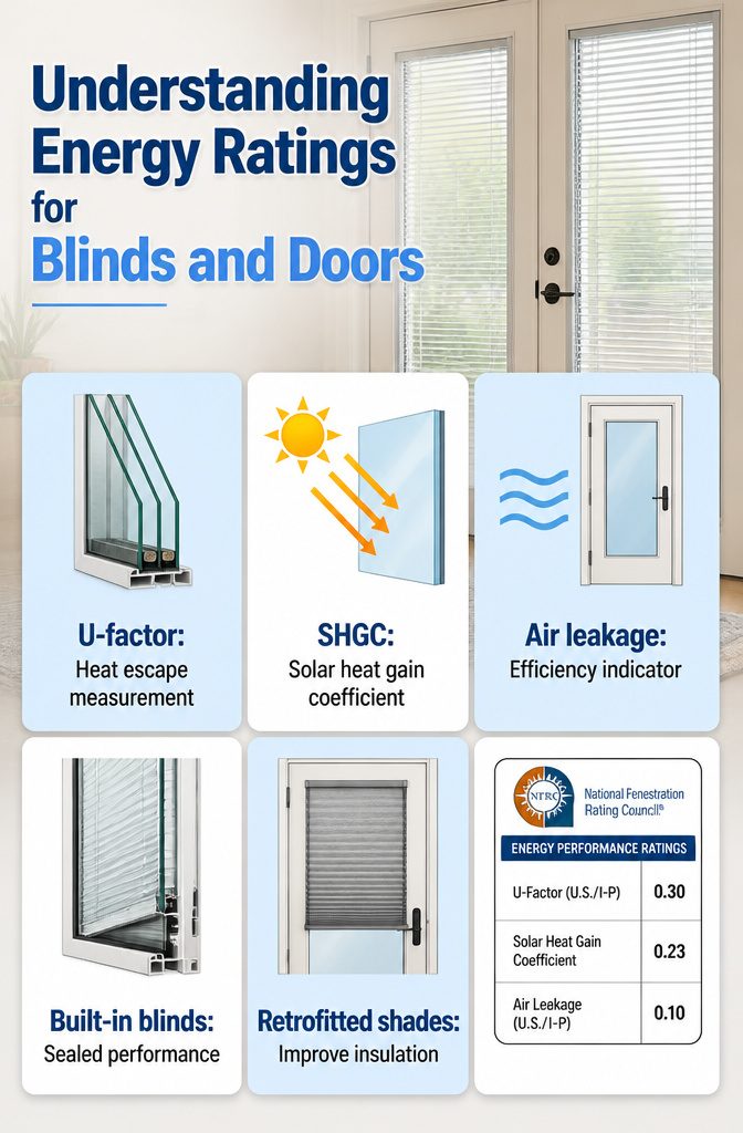 Energy ratings for doors displayed on a label.