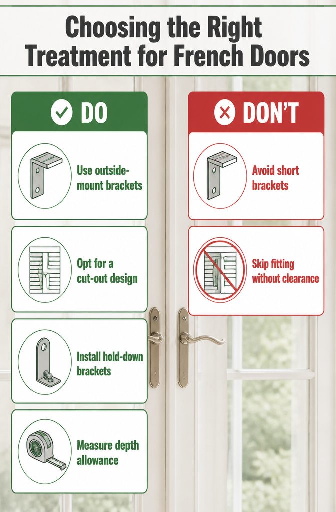 Diagram showing outside-mount brackets for French doors.
