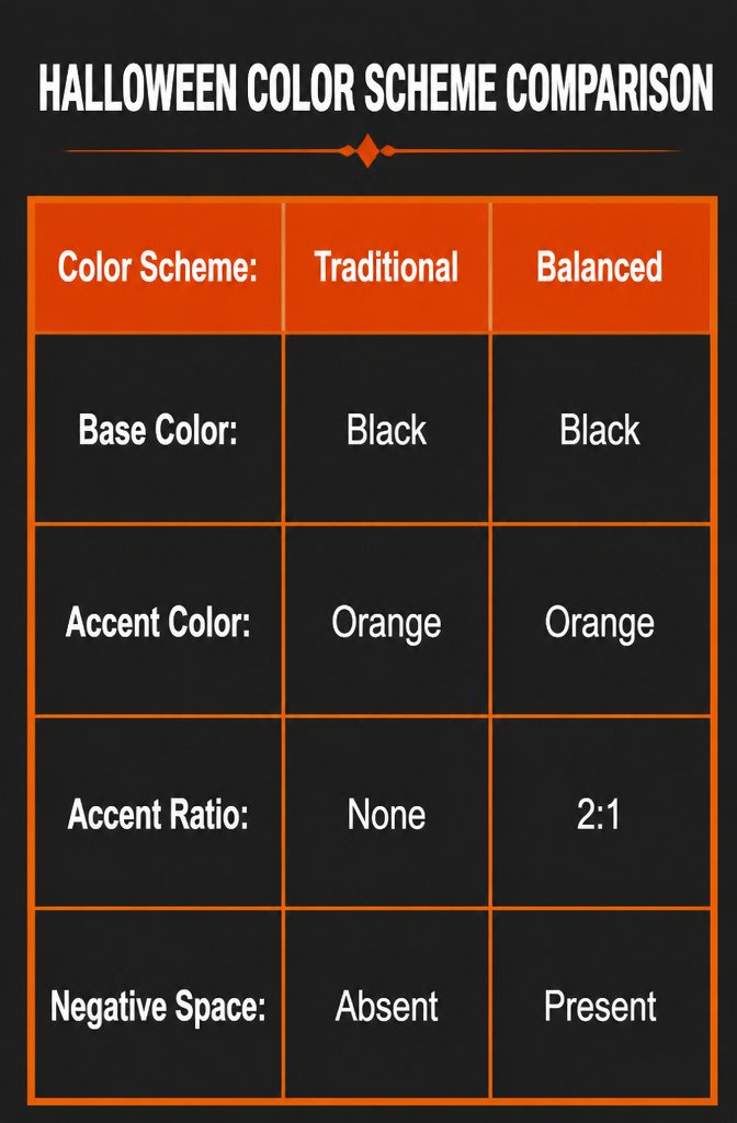 Table set with a color scheme of black, orange, and purple.