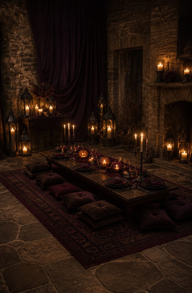 Candles placed strategically on a dining table.