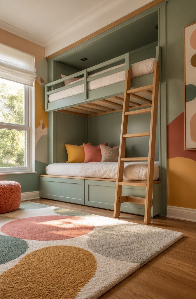 10 Murphy Bed Ideas for Small Spaces, Offices & Guest Rooms 6 Two stacked Murphy beds designed for space efficiency.