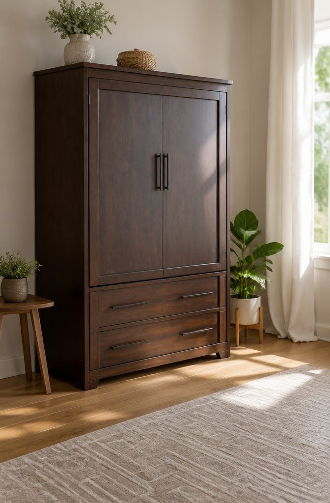 10 Murphy Bed Ideas for Small Spaces, Offices & Guest Rooms 5 A freestanding chest that folds out into a Murphy bed.