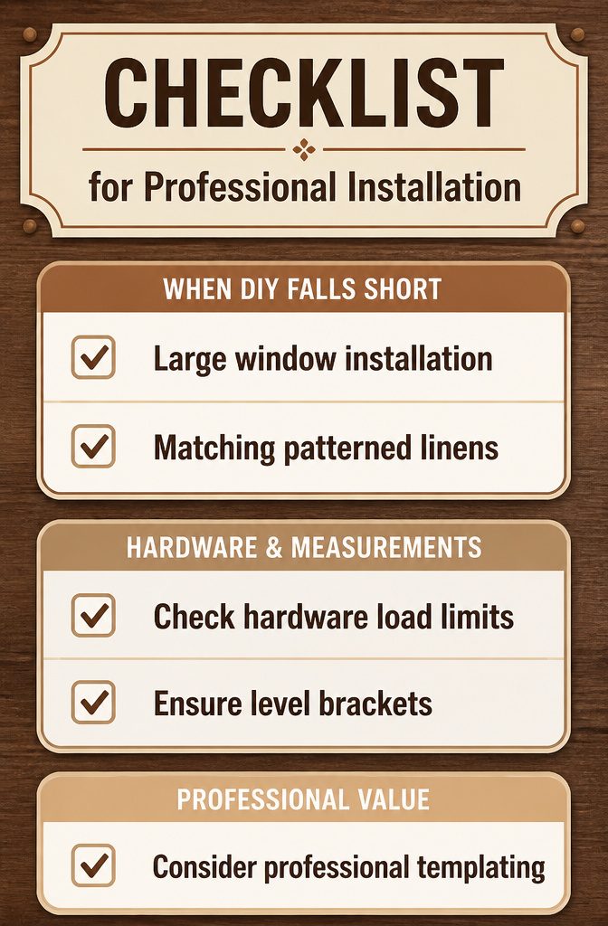 Natural Linen Roman Shades: Styles, Weaves and Mounting 16 Checklist for professional installation of Roman shades.