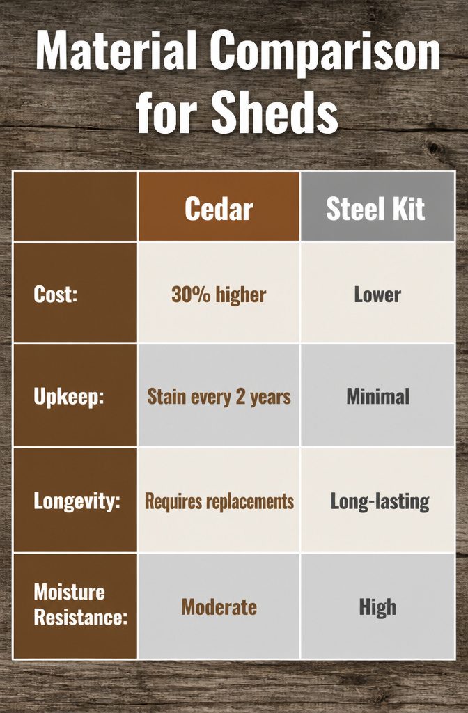 Outdoor Storage Shed Ideas for Every Yard in 2026 10 A chart comparing various shed materials for durability and cost.