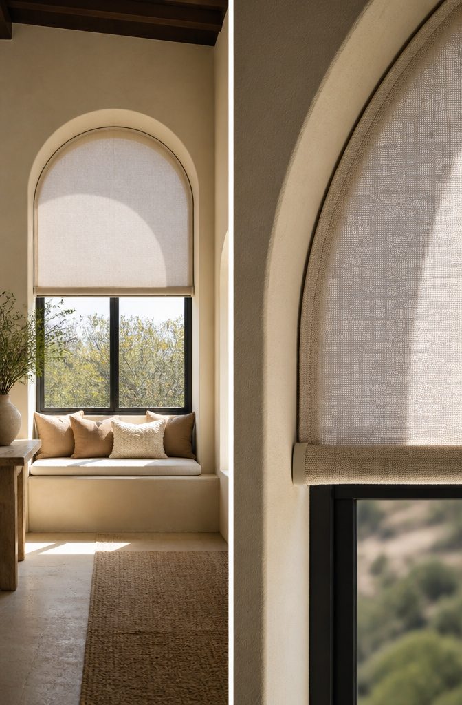 Custom shades designed for uniquely shaped windows.
