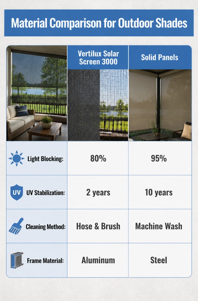 Information image comparing outdoor shade materials.