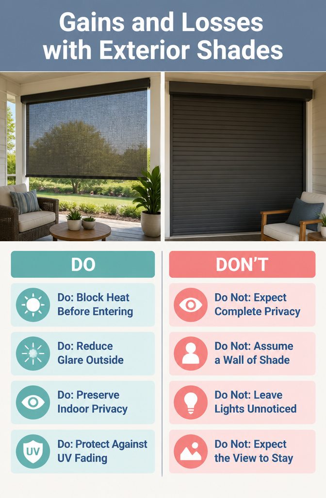 Illustration showing gains and losses from using exterior shades.