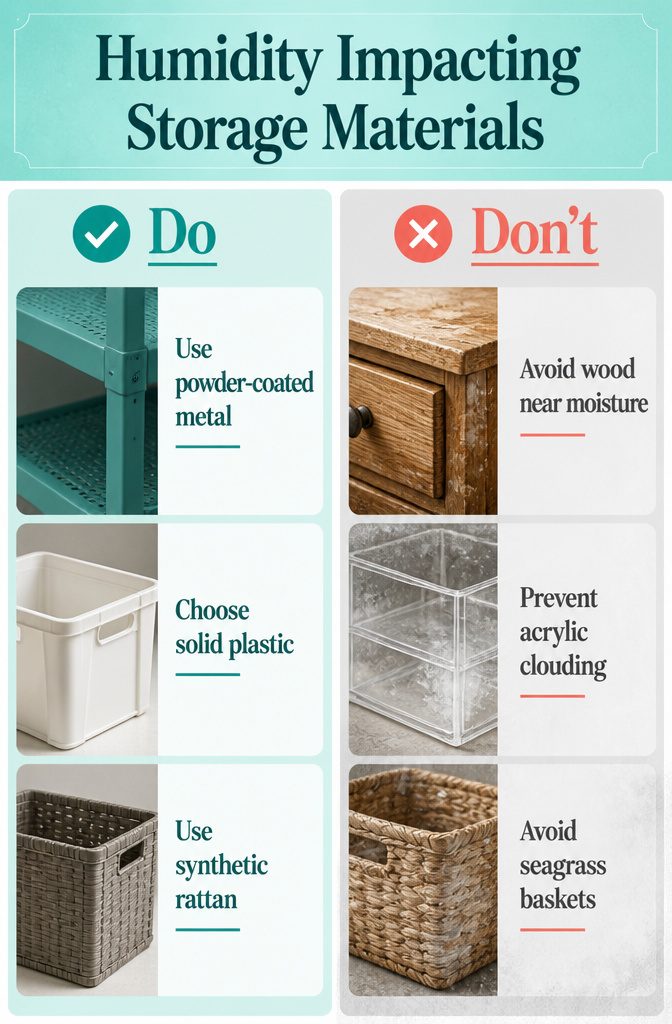 Image illustrating effects of humidity on various storage materials.