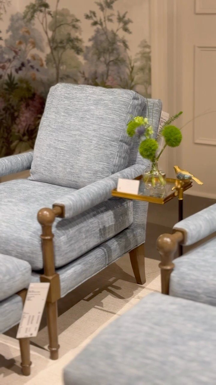 Wood Lounge Chair Ideas: 28 Styles from Teak to Mid-Century 11 Light blue upholstered lounge chair with wooden legs and a matching ottoman.