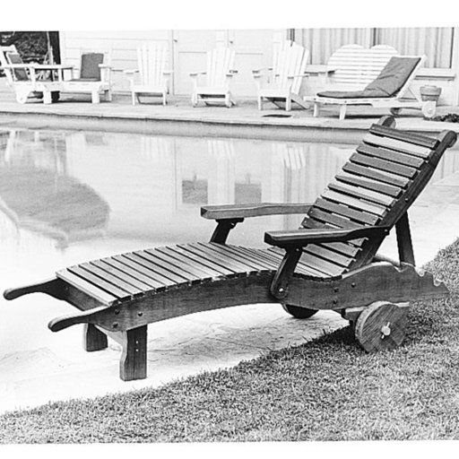 Wood Lounge Chair Ideas: 28 Styles from Teak to Mid-Century 29 Wooden slatted chaise lounge chair with wheels by a swimming pool